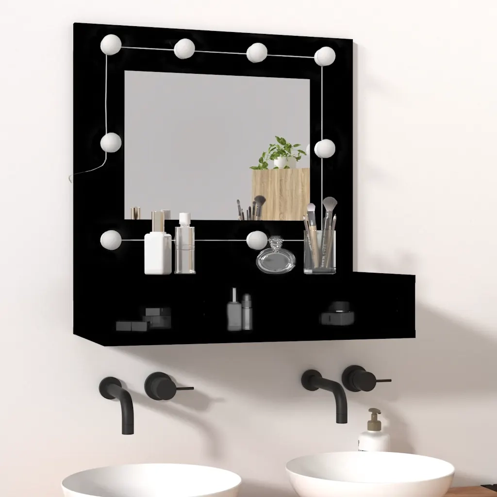 Mobile a Specchio con LED-Armadietto a Specchio Nero 60x31,5x62 cm