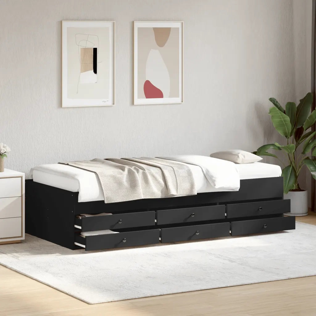 Divano Letto con Cassetti senza Materasso Nero 90x200 cm
