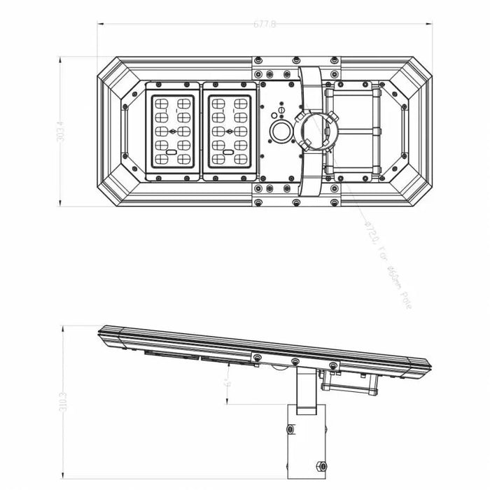 TECHNO Proiettore Faro Solare Led per Lampioni 2000Lm Con Pannello Incorporato