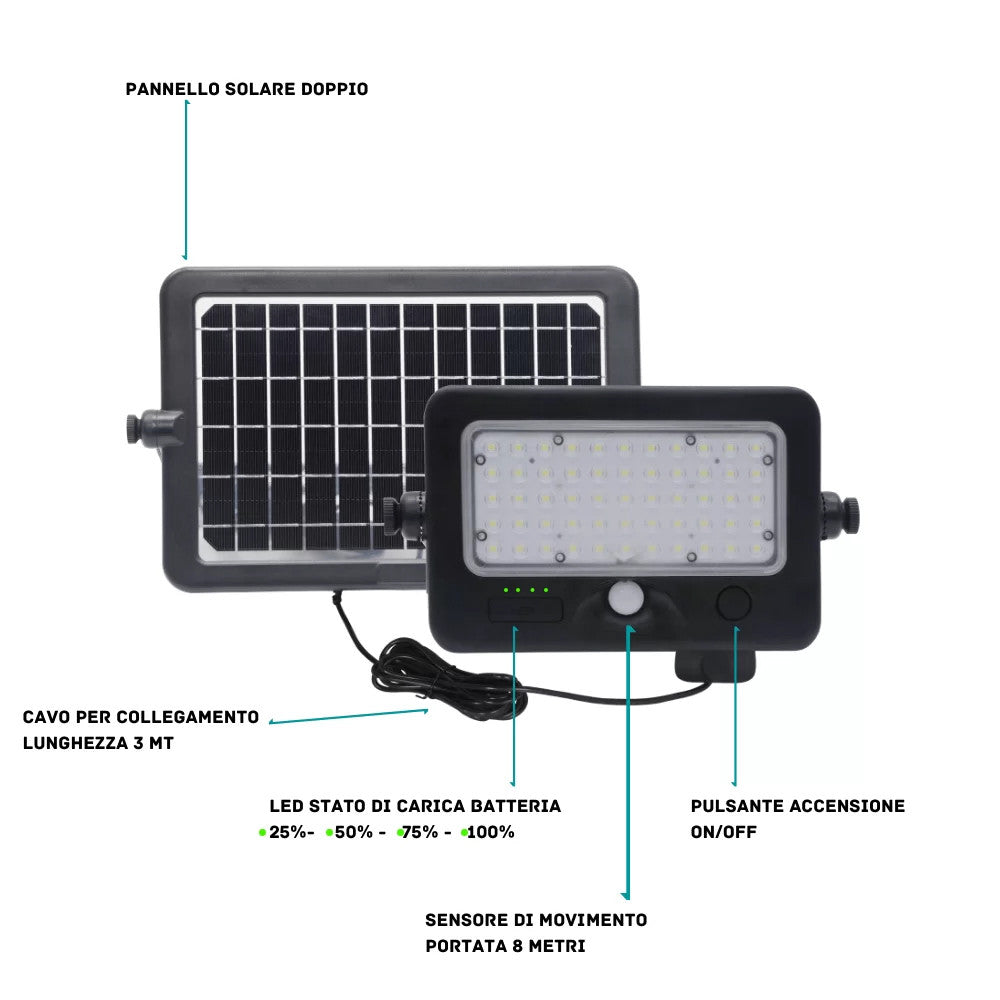 TECHNO Proiettore Faro Solare Led 1100 Lm Con Pannello Separato