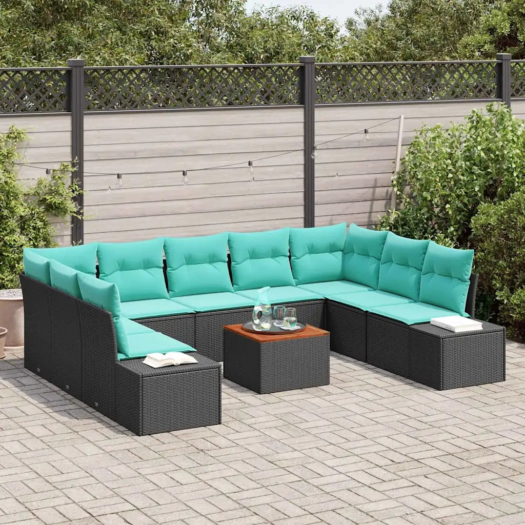 Set Divano da Giardino 10 pz Nero e turchese 3356674