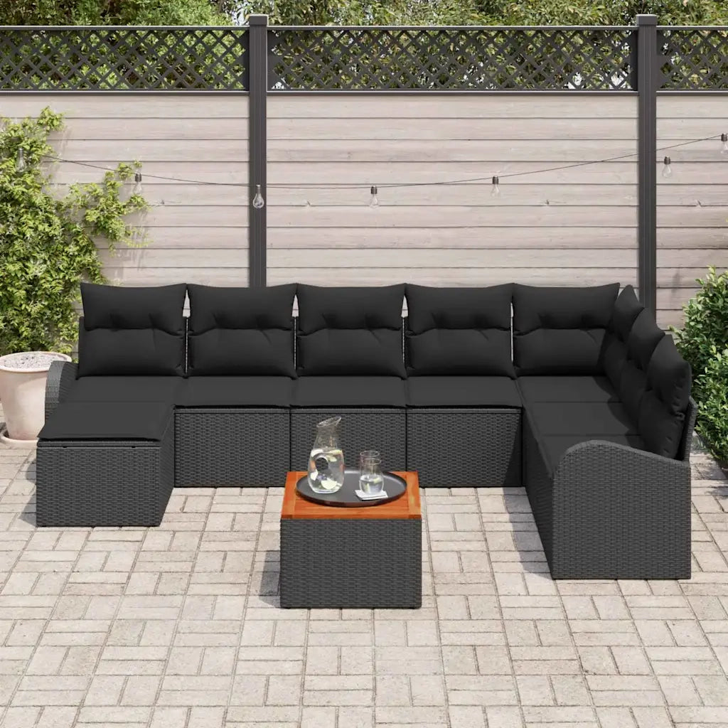 Set Divano da Giardino con archiviazione 9 pcs Nero polyrattan 3356287