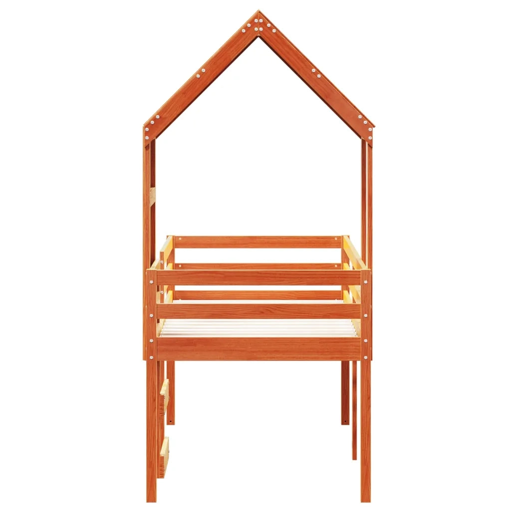 Letto a Soppalco con Tetto Marrone Cera 90x200 cm Legno di Pino