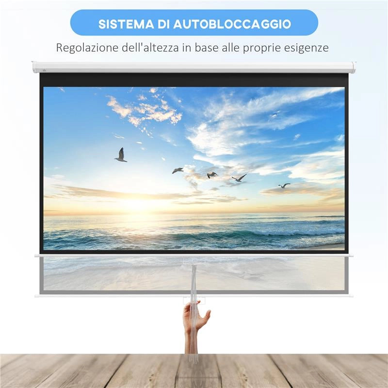 TELO PER PROIETTORE 100" RAPPORTO 16:9, FISSAGGIO A MURO E SOFFITTO PER CASA E UFFICIO, BIANCO