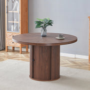 Tavolo rotondo 115x115x74 cm con spazio contenitore in MDF; colore noce