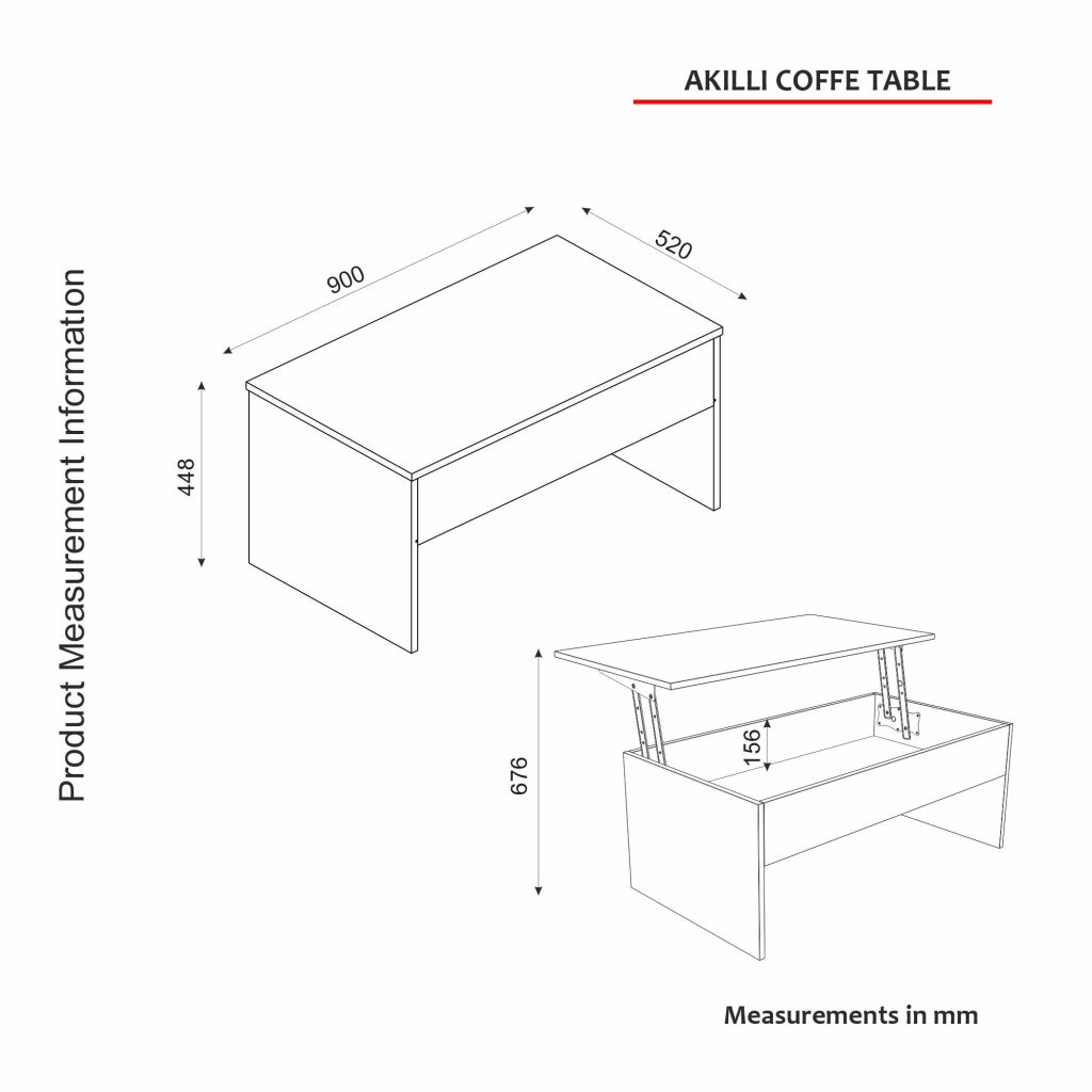 Tavolino "Akilli" con contenitore in legno - 90 x 52 x 45 cm - Bianco