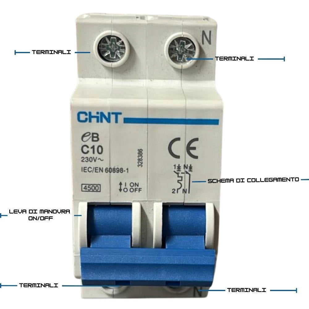 Chint interruttori magnetotermici 1p+n curva c 4,5ka serie eb 2 moduli *** ampere 10 ampere, confezione 1