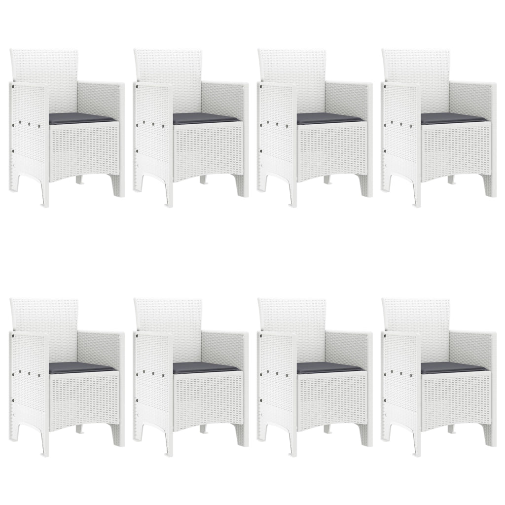 Set Pranzo Giardino 9 Pezzi con Cuscini Bianco Polyrattan