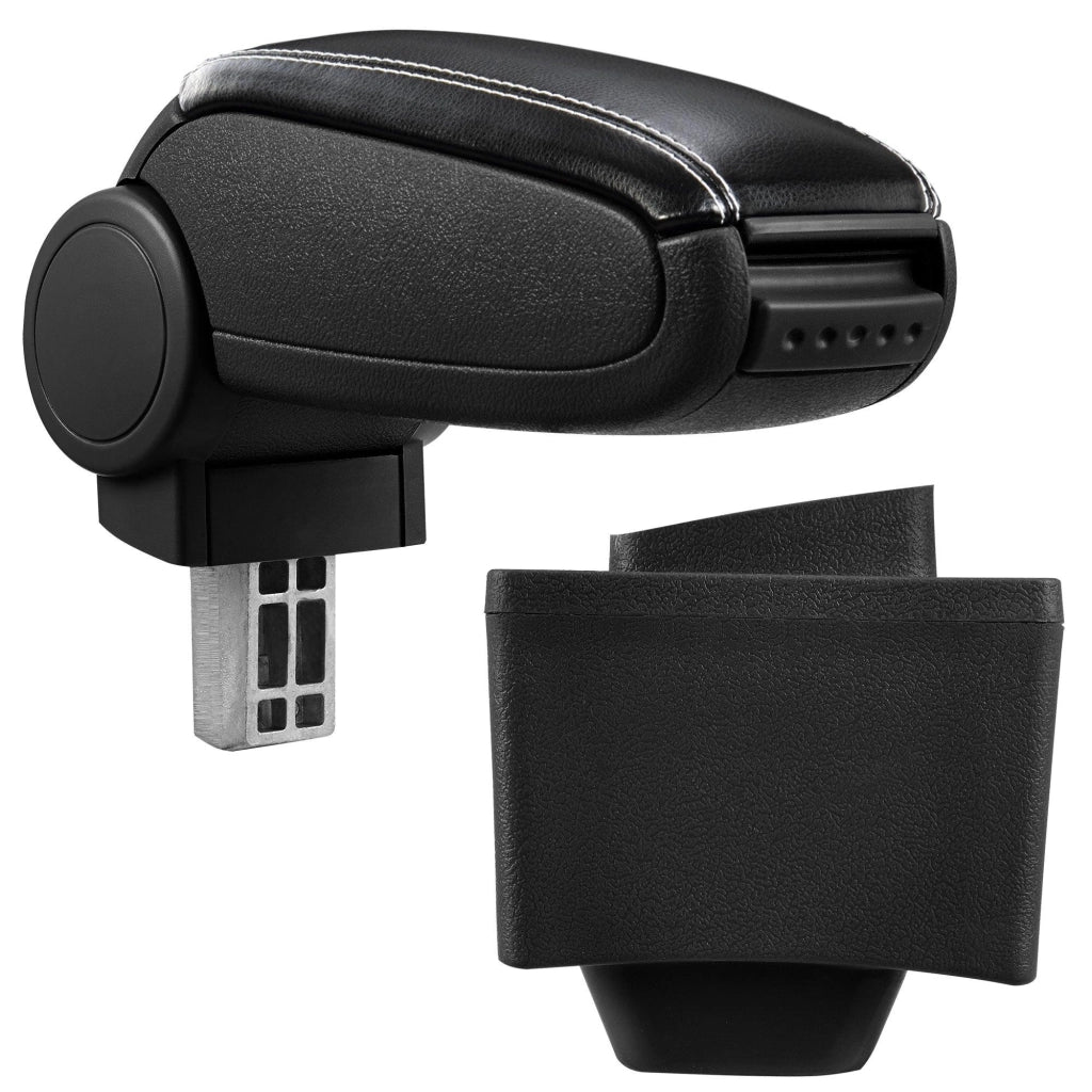Bracciolo centrale per AUDI A3 8L con scomparto imbottito in similpelle nera con cuciture bianche 03_0000362