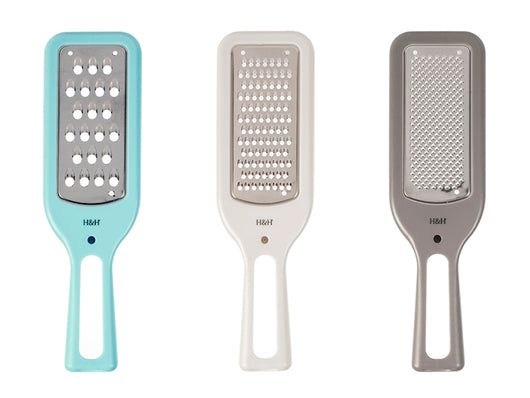 Confezione 3 grattuge in polipropilene e acciaio inox colore grigio chiaro e azzurro