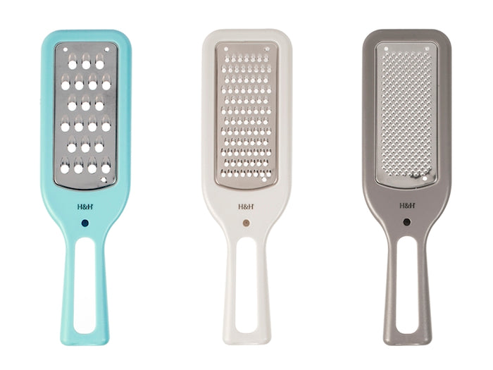 Confezione 3 grattuge in polipropilene e acciaio inox colore grigio chiaro e azzurro