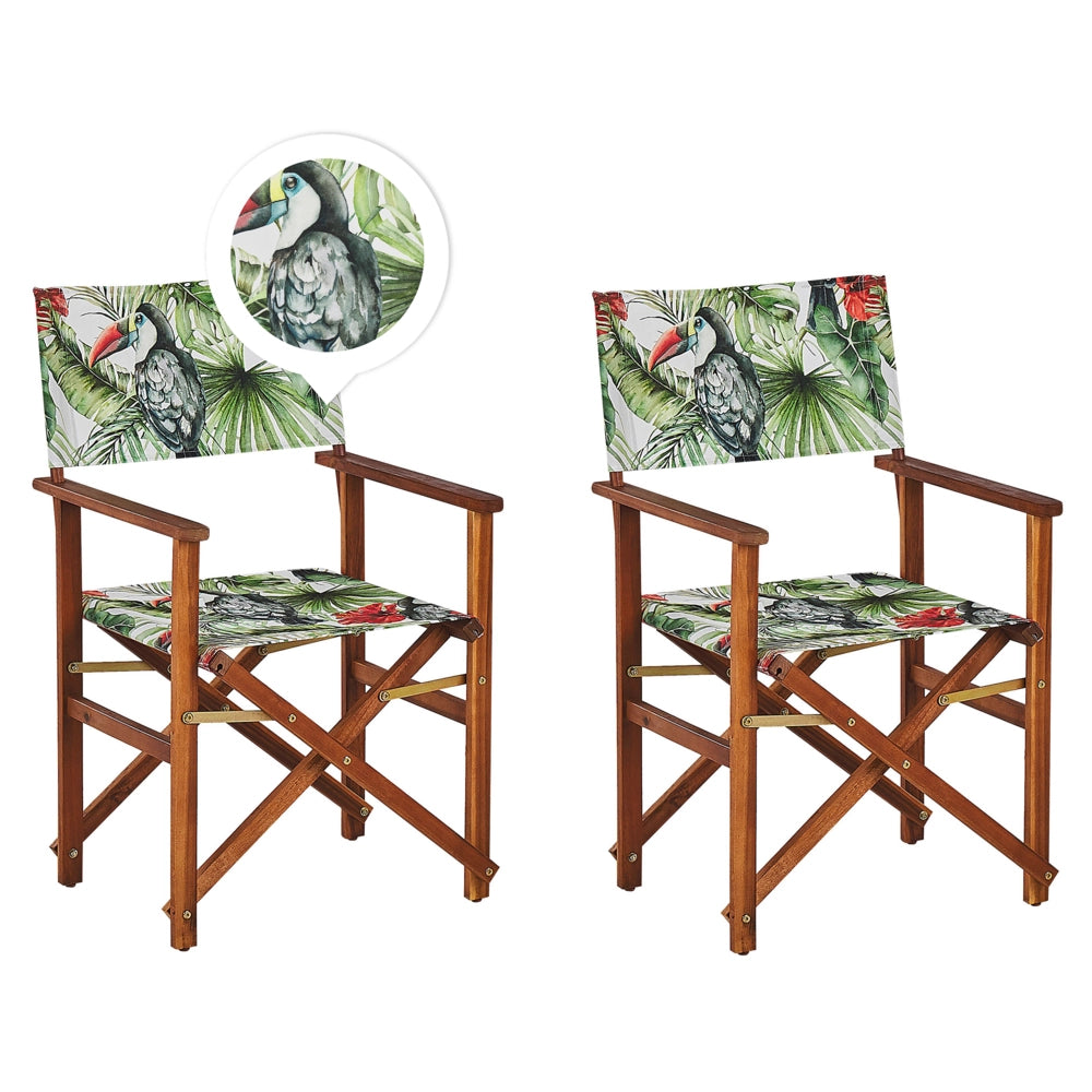Set di 2 sedie da regista da giardino in legno scuro con tessuto di ricambio in tessuto acacia bianco sporco con 2 Tele intercambiabili