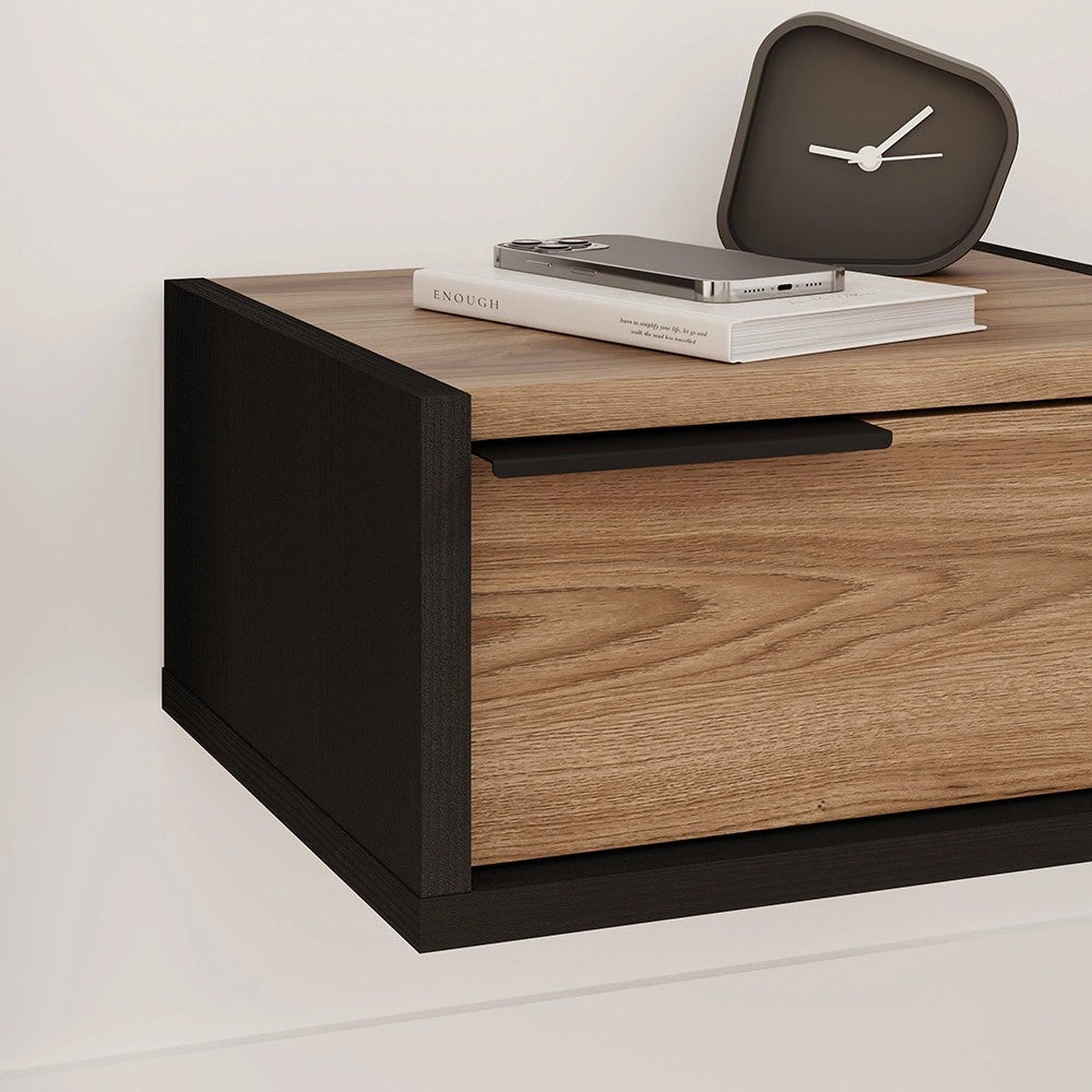 Comodino sospeso Eco in colore nero e rovere oud