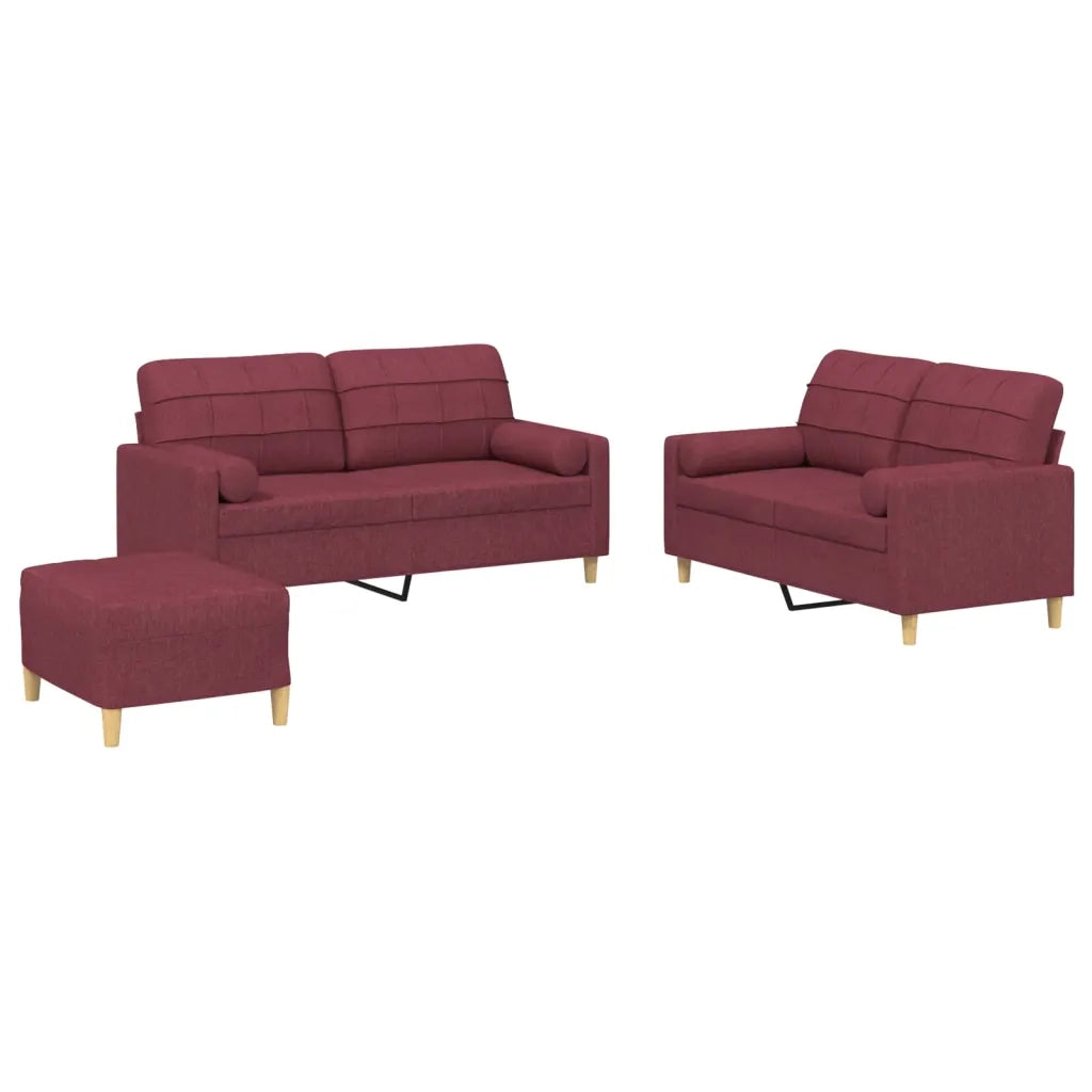 Set di Divani 3 pz con Cuscini Rosso Vino in Tessuto 3201304