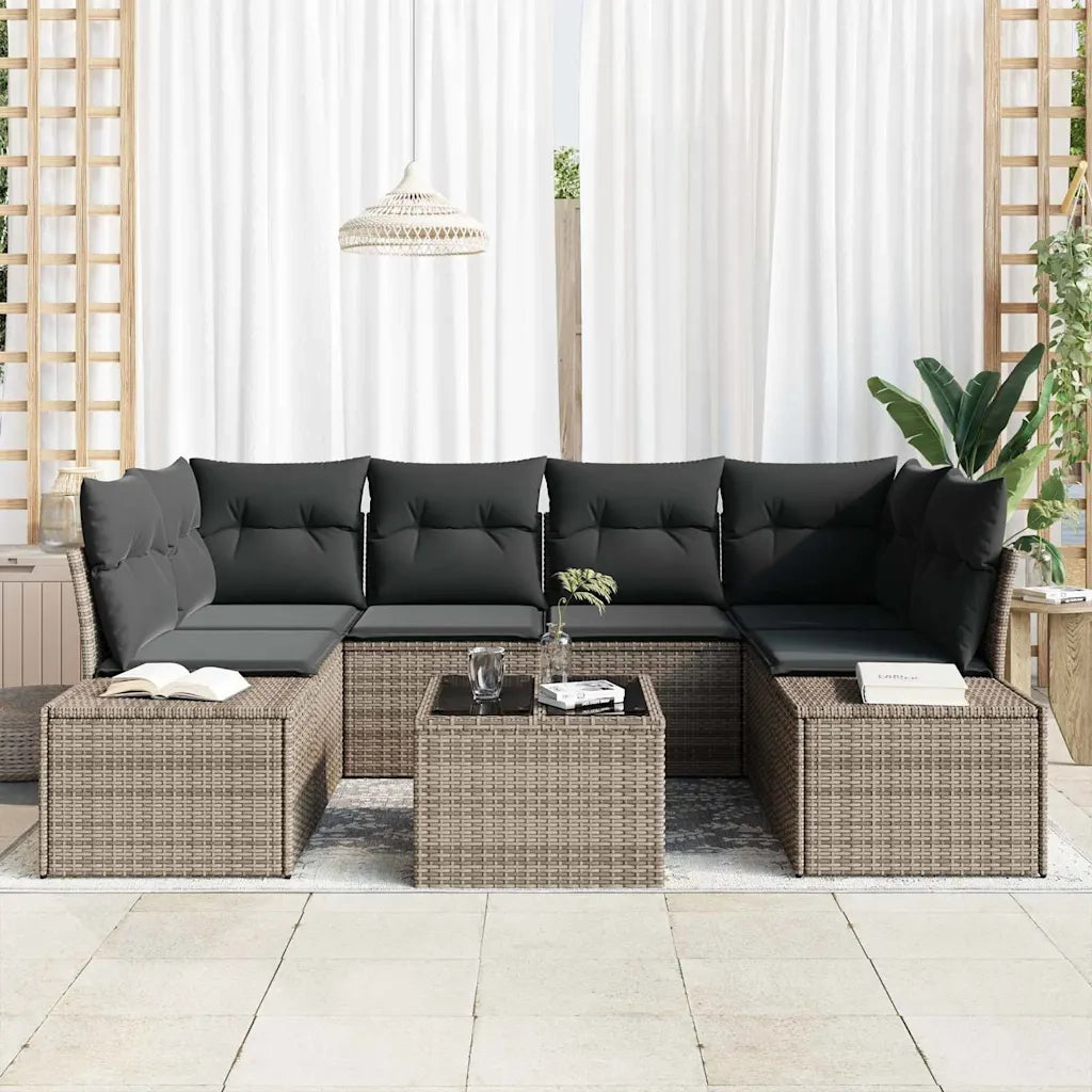Set Divano da Giardino con cuscino 7 pcs Grigio polyrattan