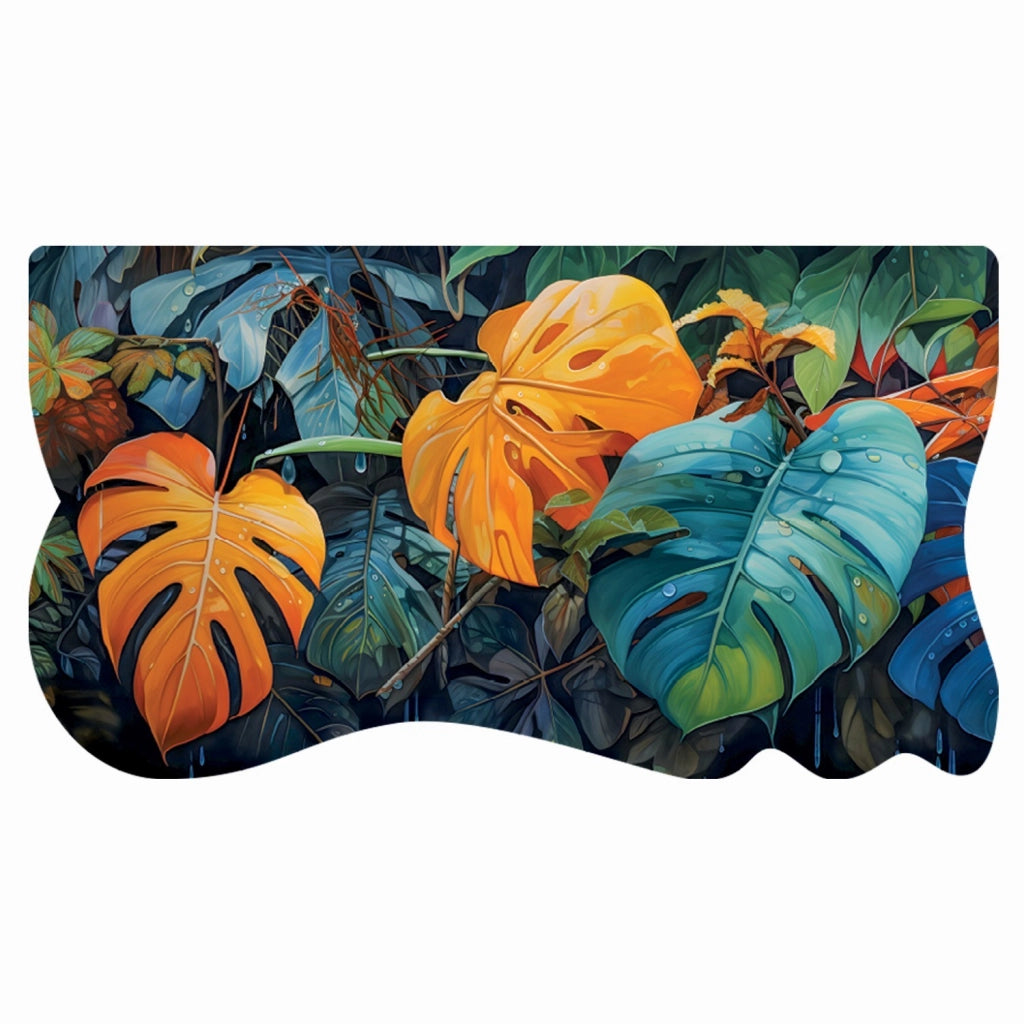 Tappeto Cucina Pvc Stampa Digitale HD Foglie Palme Moderno Sagomato Lavabile Antimacchia 50x90 cm