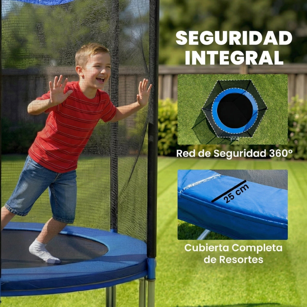 Trampolino Elastico da Giardino ?305 cm ¨C Xylo ¨C con Rete di Sicurezza Scala e Protezione Molle Blu