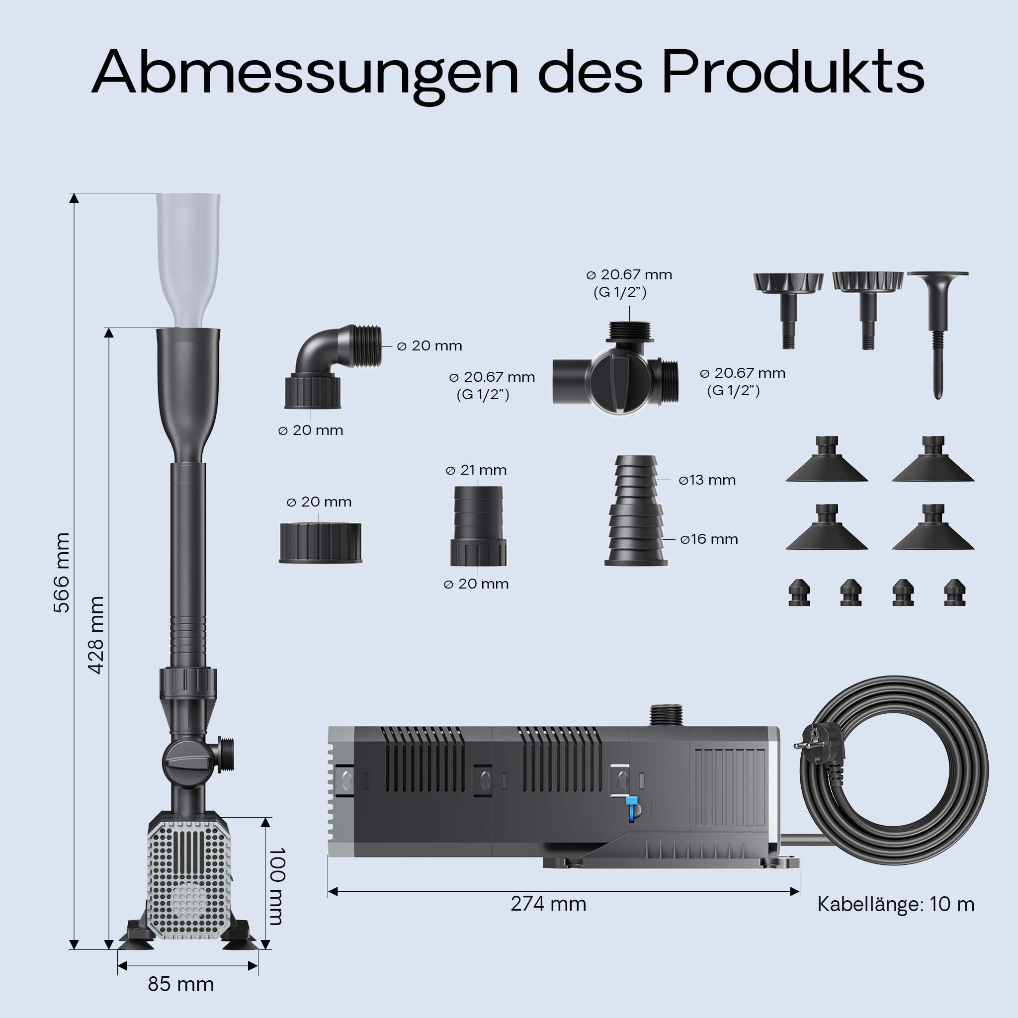 CHJ-1503 ECO Pompa da fontana con spugna filtrante 1500l/h 25 W Laghetto Stagno