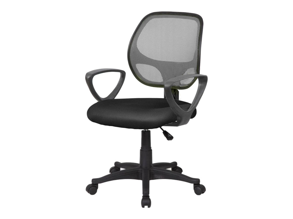 Sedia da ufficio Filiberta, Poltrona operativa a rete con braccioli, Seduta ergonomica da ufficio, 56x57h88/100 cm, Nero e Grigio