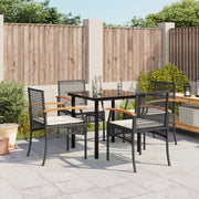Set da Pranzo da Giardino 5 pz Nero con Cuscini in Polyrattan 3213604