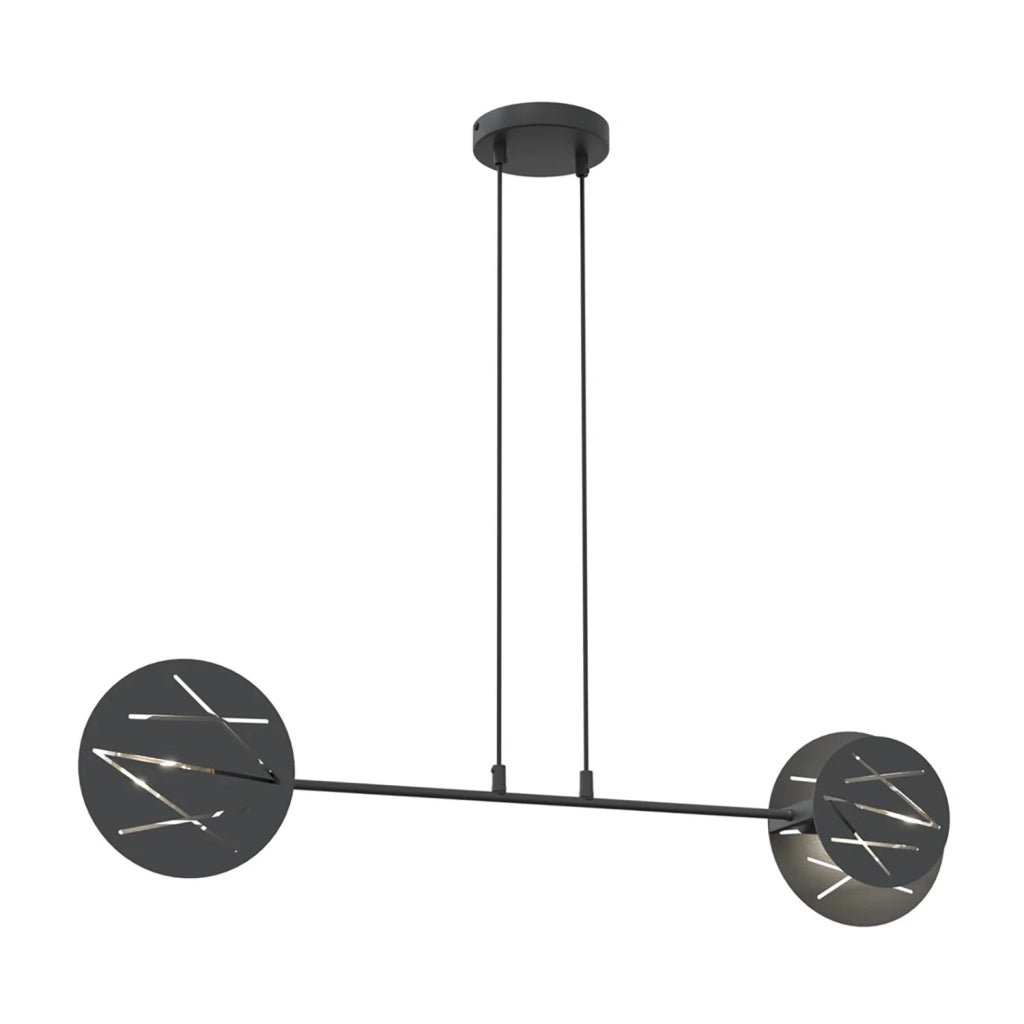 Lampadario 2 Luci Mercurio In Acciaio Nero A Bracci E Diffusori A Cerchio