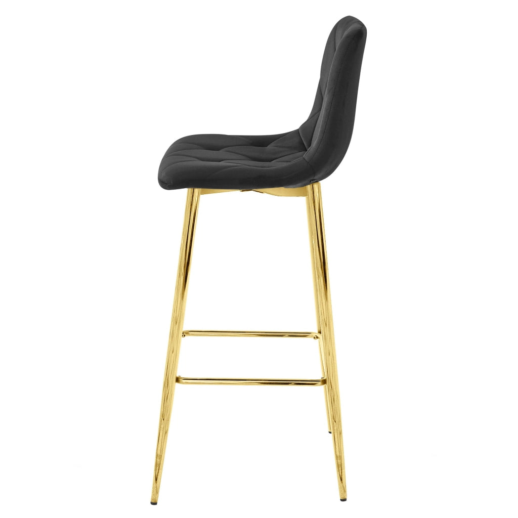 Sgabello Valora KODA in velluto nero con gambe dorate, design moderno x3