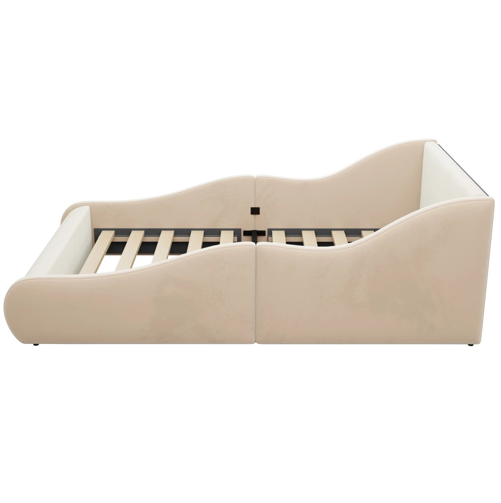 Letto singolo imbottito per bambini 90x200 cm in velluto beige con sponde laterali
