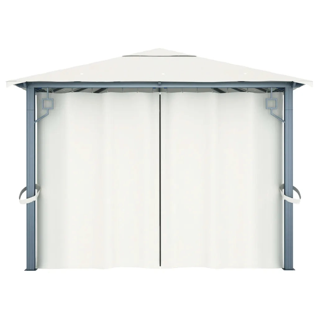 Gazebo con Tende Stringa di Luci LED 400x300 cm Crema Alluminio 3070335