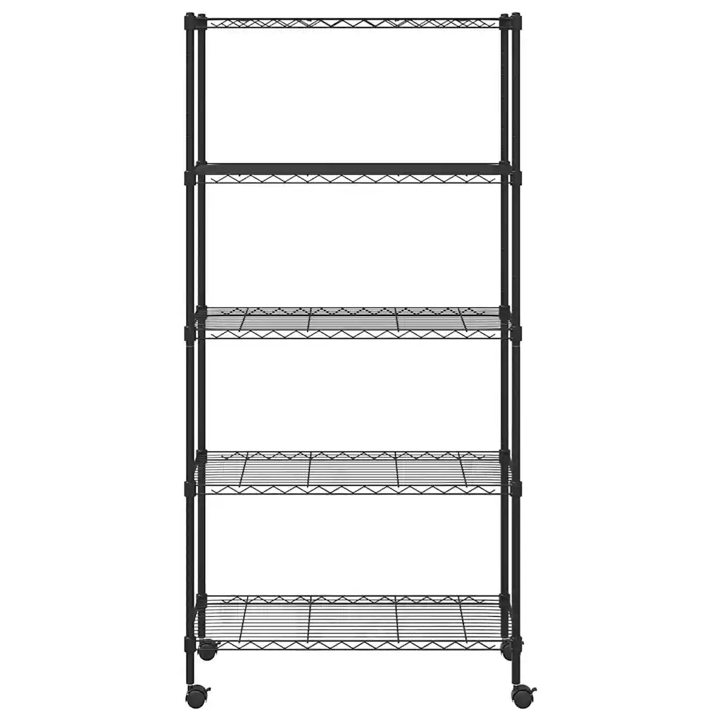 Scaffale a 5 Livelli con Ruote 75x35x155 cm Nero 250 kg