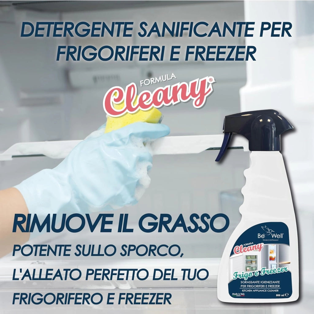 CLEANY Detergente Igienizzante per Frigorifero e Freezer, Spray da 500 ml, Made in Italy, Formula Cleany, Elimina Odori e Grasso, Pulizia Profonda per Elettrodomestici da Cucina