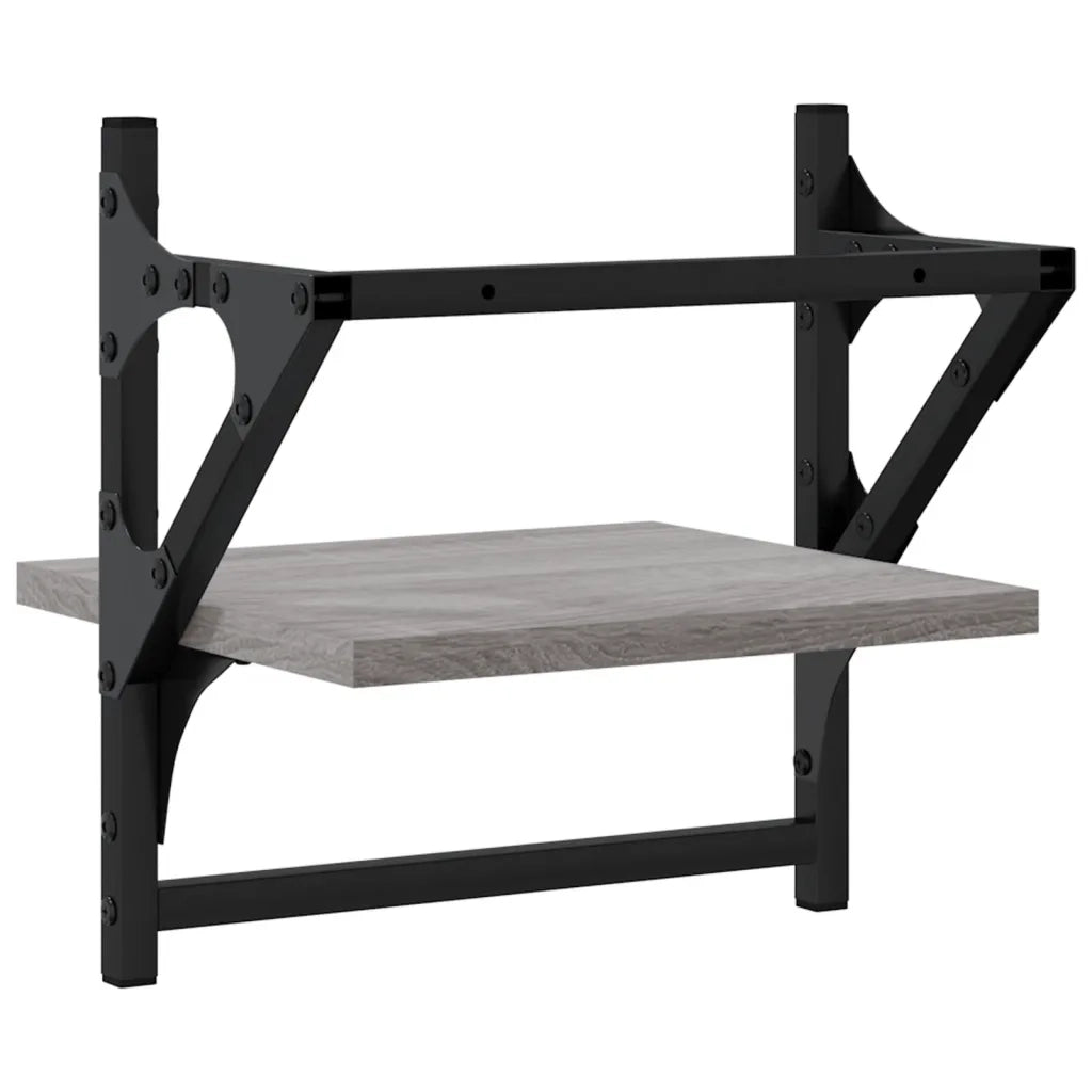 2 pz Mensole a Parete | Scaffale Parete | Ripiano a parete con Aste Grigio Sonoma 30x25x30 cm