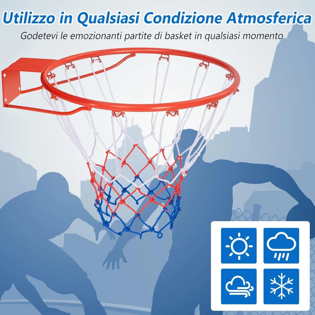 Canestro da Basket a Parete, Anello da Pallacanestro da Muro per Bambini e Adulti con Rete Antipioggia, Cerchio Universale da Basket per Interni ed Esterni