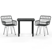 Set da Pranzo da Giardino 3 pz | Set Salotto da Giardino Nero in Polyrattan