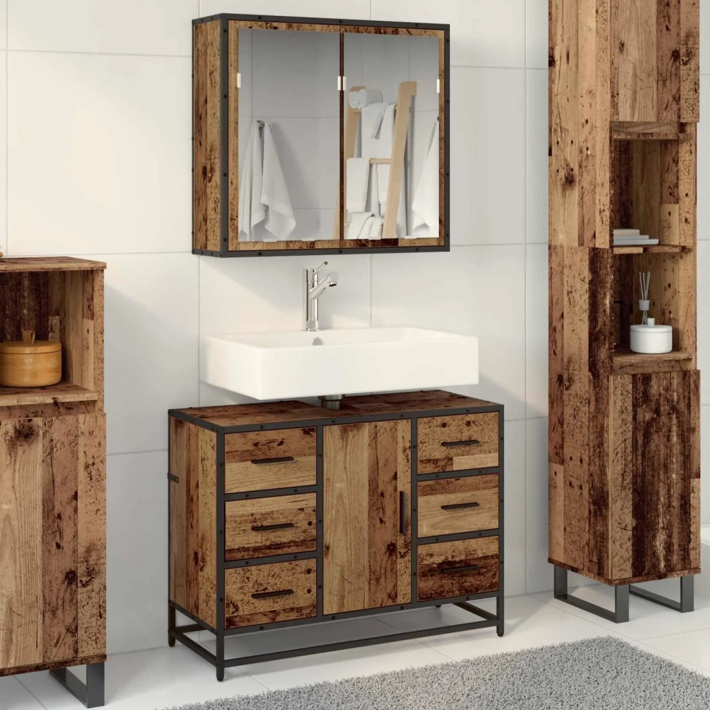 Set di mobili per il bagno con cassetto 2 pcs Legno vecchio 3402429
