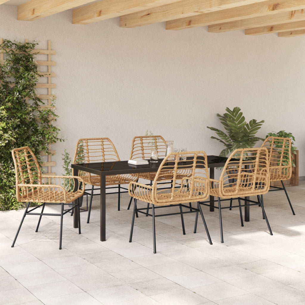 Set da Pranzo da Giardino 7 Pezzi Marrone Polyrattan