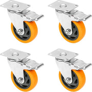 Ruote pesanti con freno in poliuretano, 4 pezzi, 100 mm, fino a 460 kg, arancione