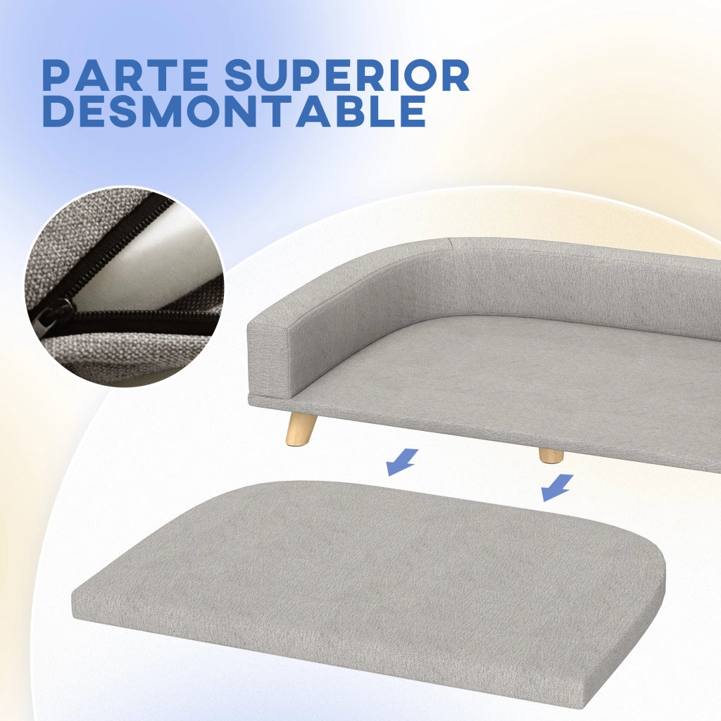 Letto per Cani Grande con Cuscino Lavabile e Gambe in Legno ¨C Minimal ¨C Grigio 98x67x25 cm