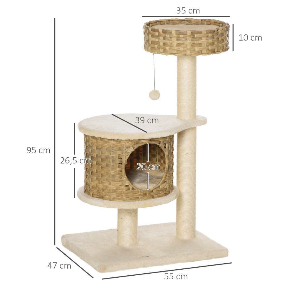 TIRAGRAFFI per gatti con cuccia in rattan PE, 55x47x95 cm, naturale