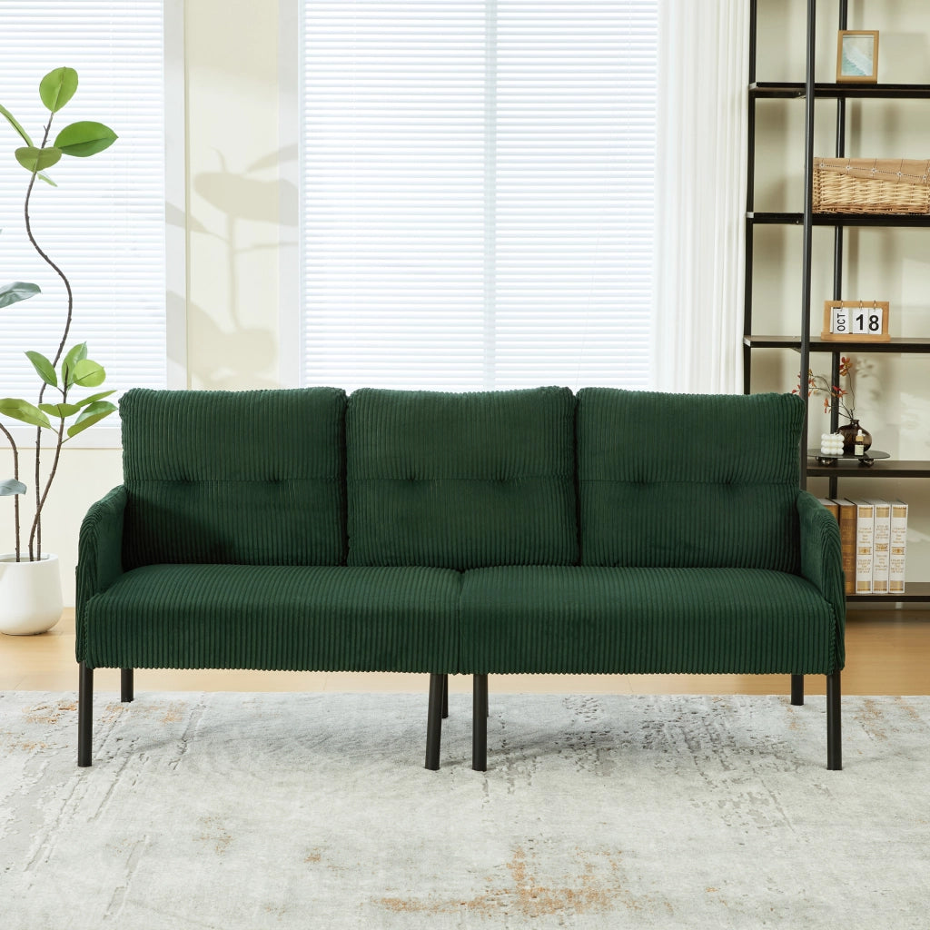 Divano a 3 posti in tessuto effetto velluto con schienale ergonomico tasca laterale e struttura stabile verde smeraldo