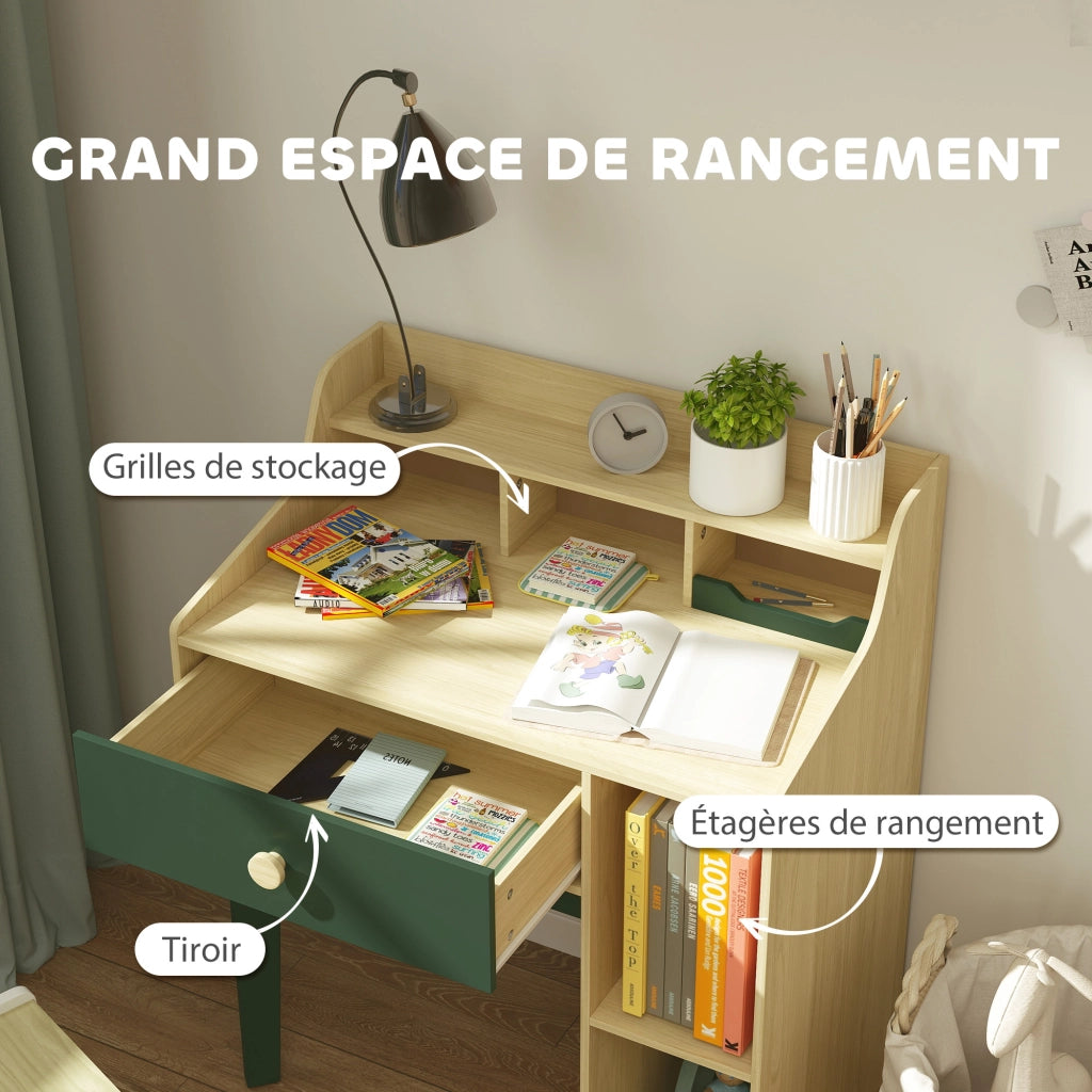 Scrivania per bambini con sedia, scaffale e cassetto ¨C ZephMum ¨C Verde 90x50x75 cm