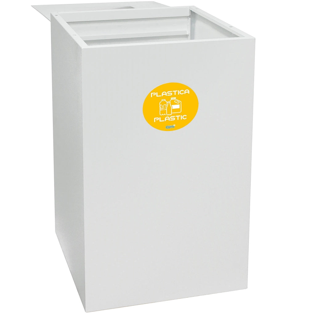Contenitore per Raccolta Differenziata Capacità 100 L con Etichette 45x50x80 cm in Acciaio Verniciato Bianco