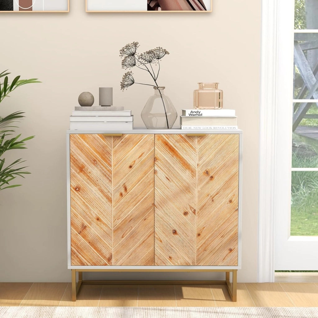 Credenza buffet-Armadio da cucina con storage con piedini antiscivolo per soggiorno, Tavolino con ante e ripiano Bianco