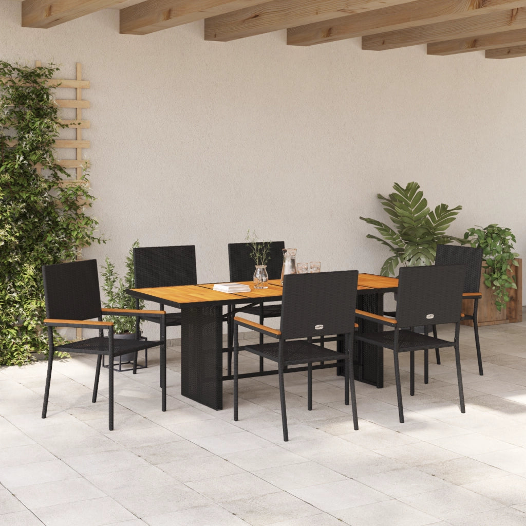 Set da pranzo per giardino  7 pezzi in polyrattan nero
