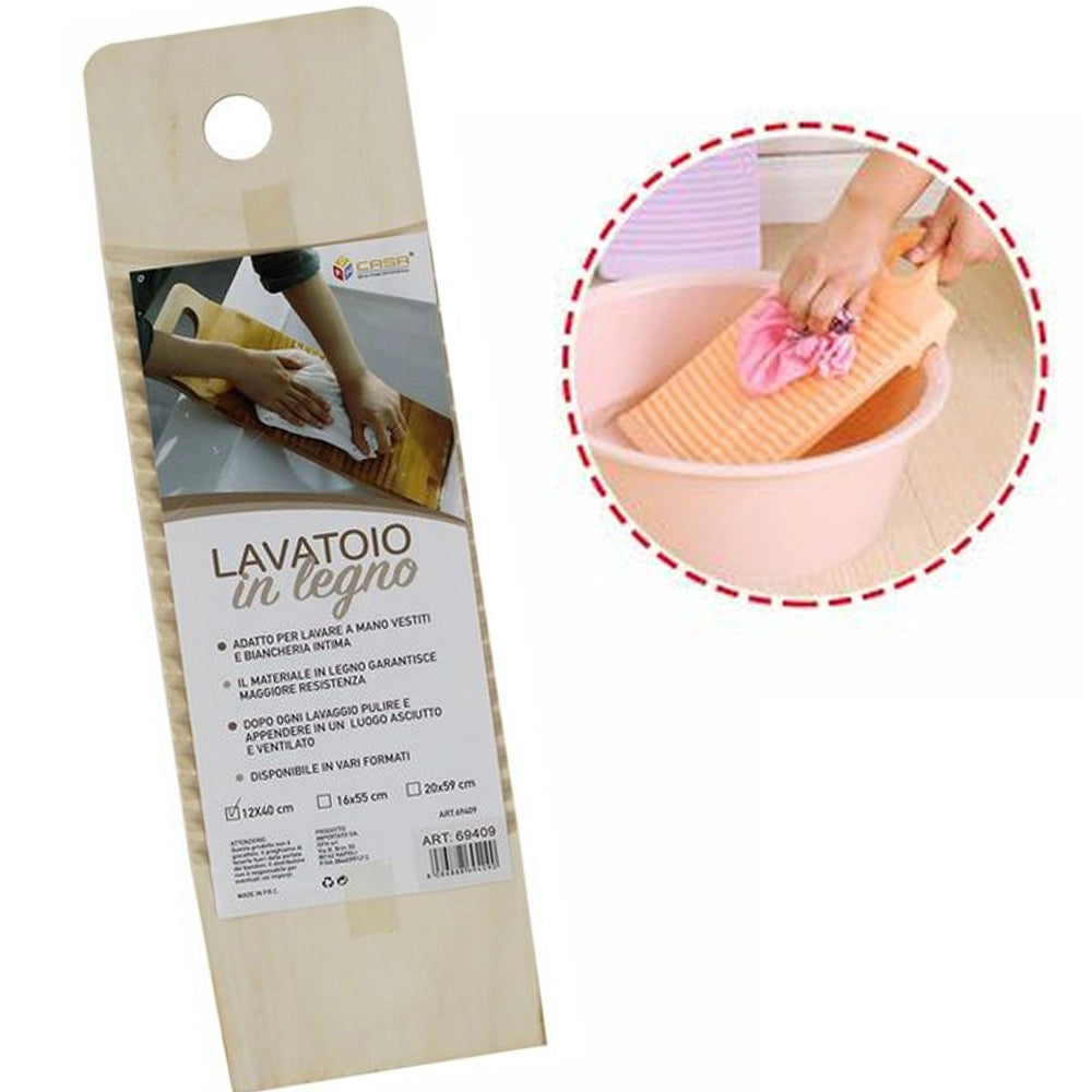 Trade Shop - Tavoletta Rettangolare Legno Lavatoio Lavaggio A Mano Biancheria Viaggio 40x12cm -