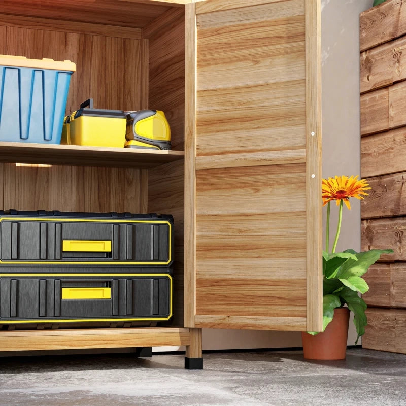Gartenschrank da esterno in legno di abete con ripiano interno e piano di lavoro zincato, 79x43x92 cm