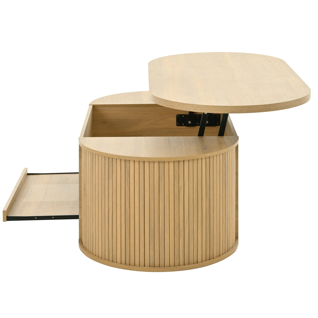 Tavolino da caffè 110x55.5x40 cm; altezza regolabile con piano sollevabile; MDF; colore naturale