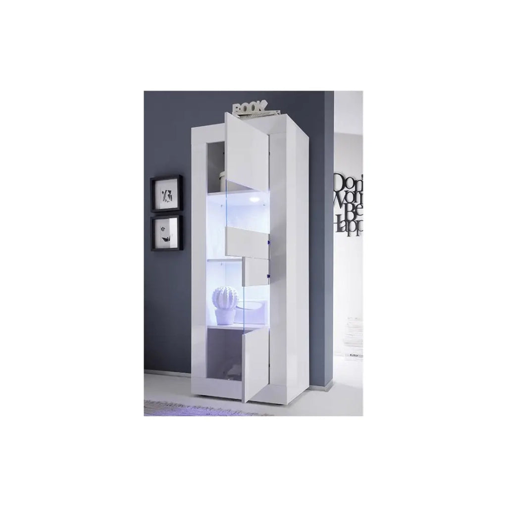 Vetrina con porta in vetro, collezione ISORA, colore bianco lucido lacato