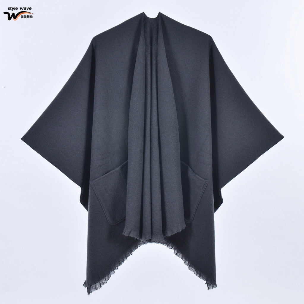Sciarpa da donna, elegante mantello con cintura diagonale monocromatica