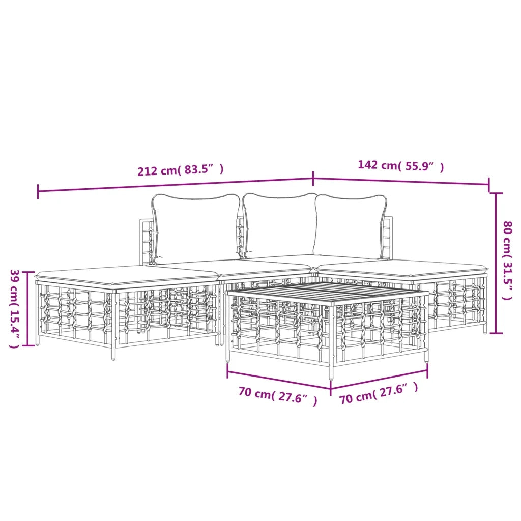 Set Divani da Giardino 5 pz | Set Salotto da Giardino con Cuscini Antracite in Polyrattan