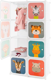 Guardaroba Portatile per Bambini, Armadio Guardaroba Modulare per Bambini con 8 Cubi, per Soggiorno, Camera da Letto, 75 x 35 x 145 cm